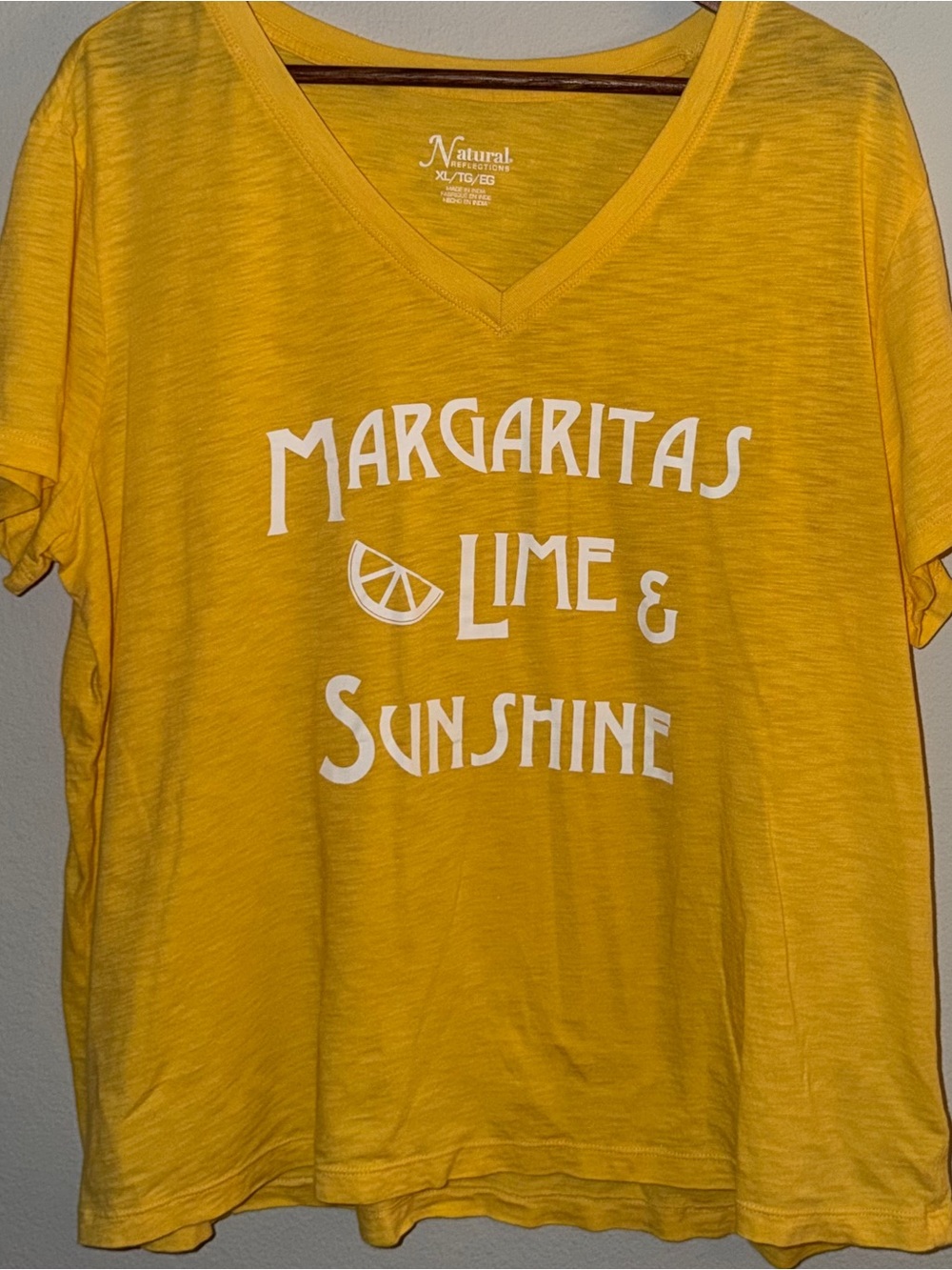 Natural Reflections Yellow V-Neck Tee with White Logo